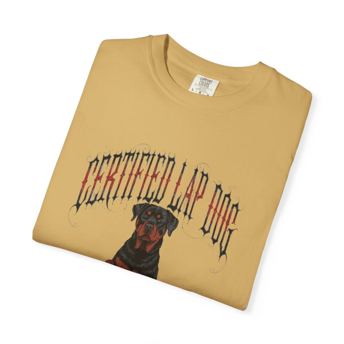 Mustard — Folded | Rottweiler 'Certified Lap Dog' Garment-Dyed Tee