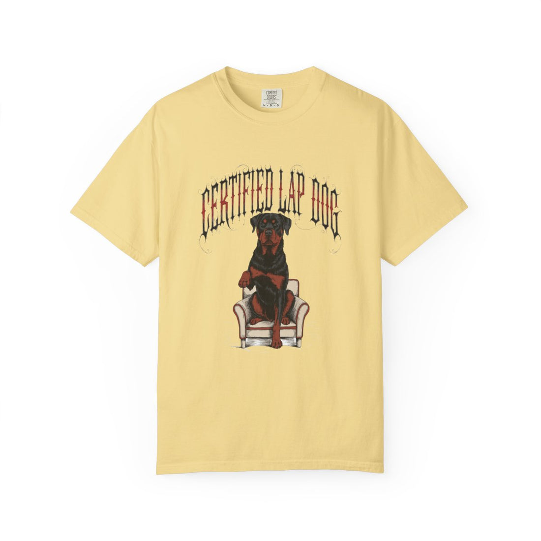 Butter — Front | Rottweiler 'Certified Lap Dog' Garment-Dyed Tee