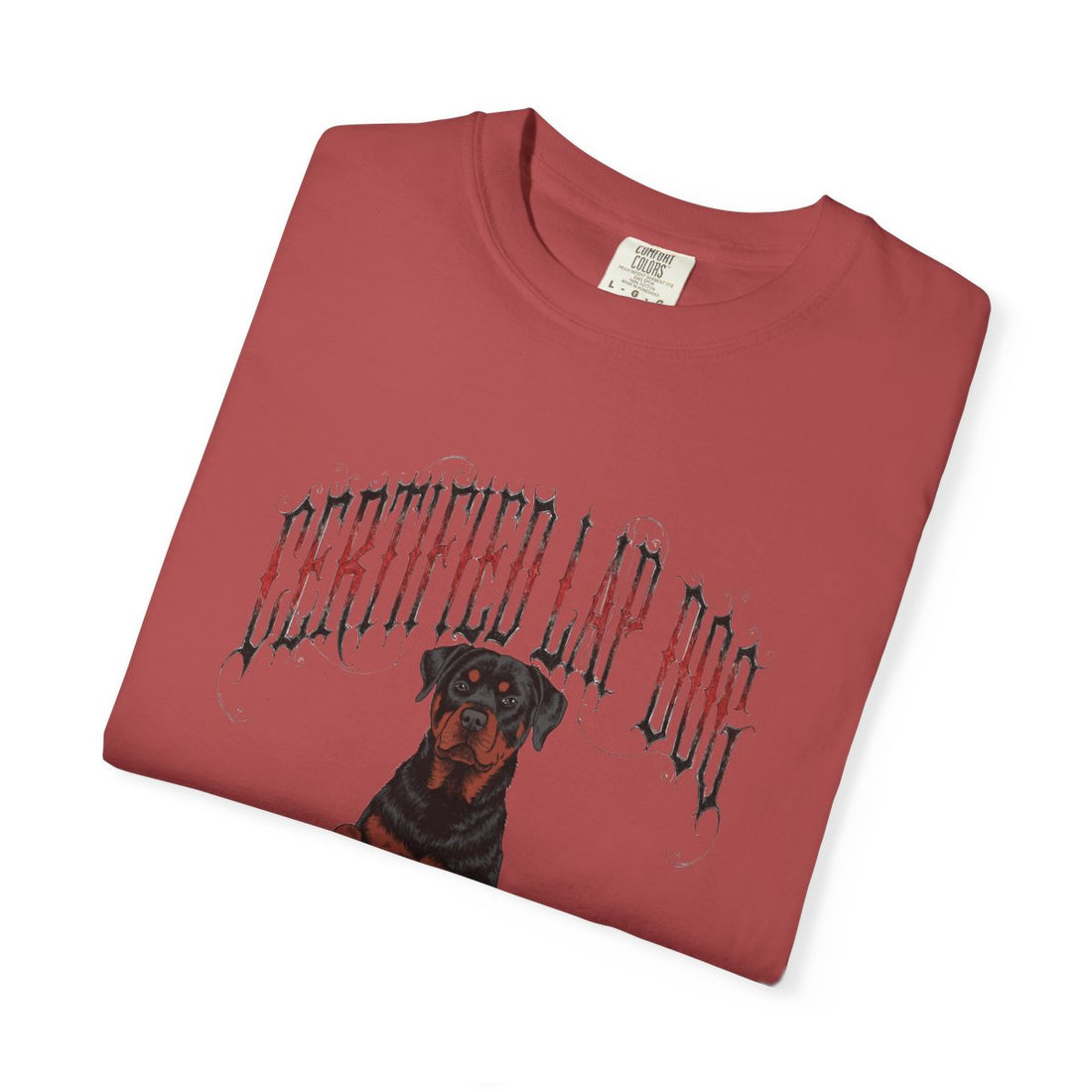 Crimson — Folded | Rottweiler 'Certified Lap Dog' Garment-Dyed Tee