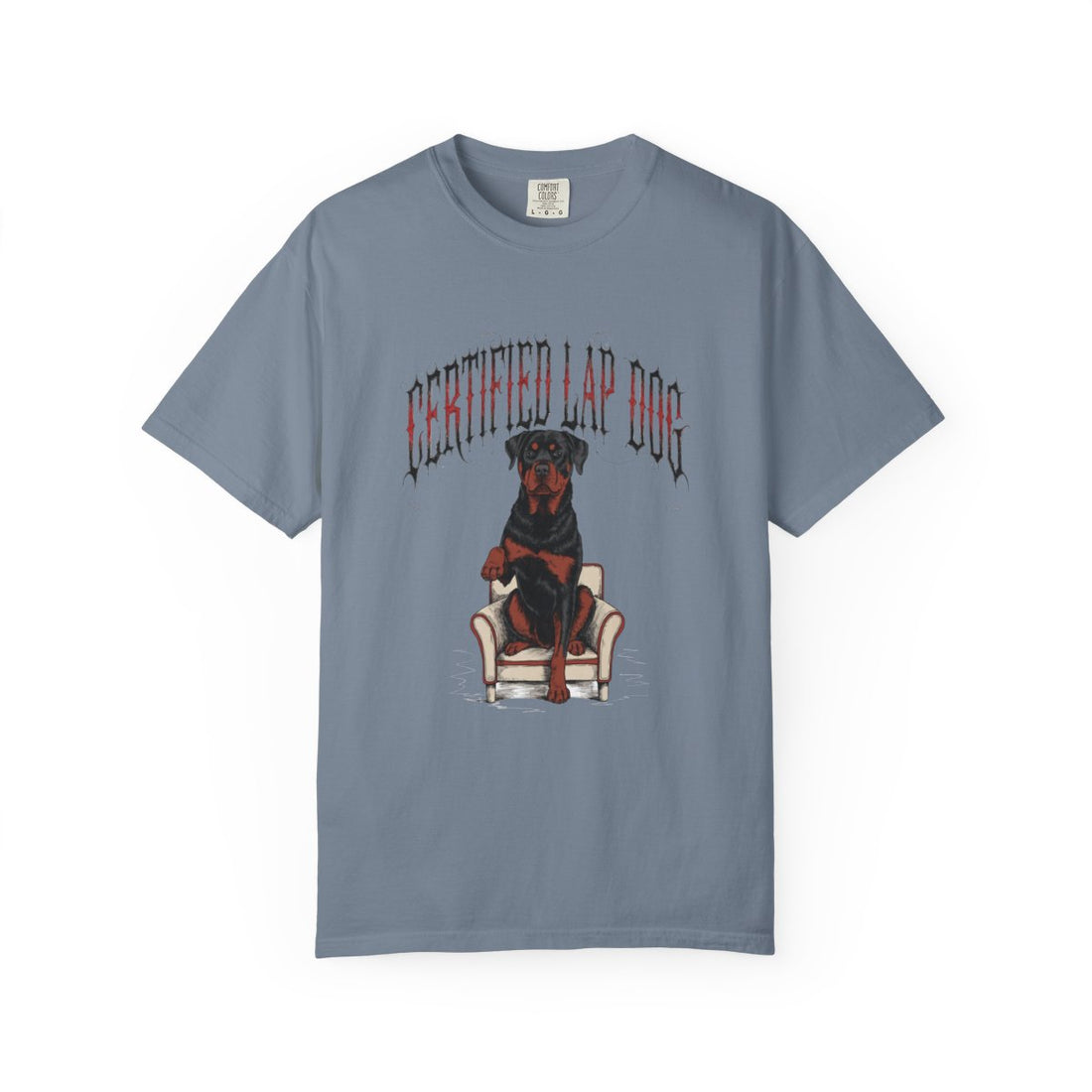 Blue Jean — Front | Rottweiler 'Certified Lap Dog' Garment-Dyed Tee