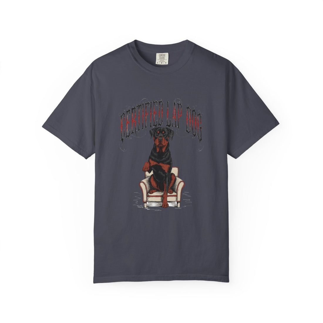 Navy — Front | Rottweiler 'Certified Lap Dog' Garment-Dyed Tee