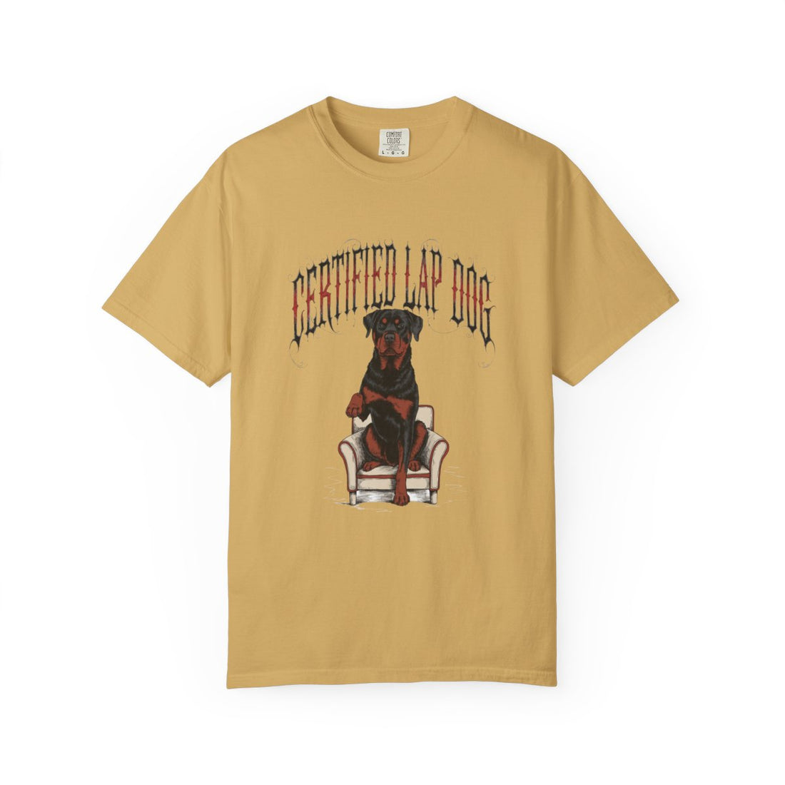 Mustard — Front | Rottweiler 'Certified Lap Dog' Garment-Dyed Tee