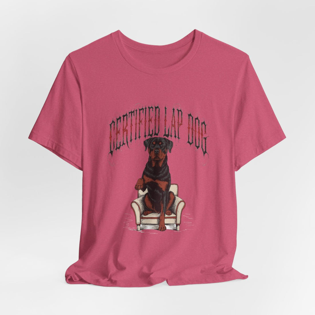 Heather Raspberry — Hanging | Rottweiler 'Certified Lap Dog' Tee