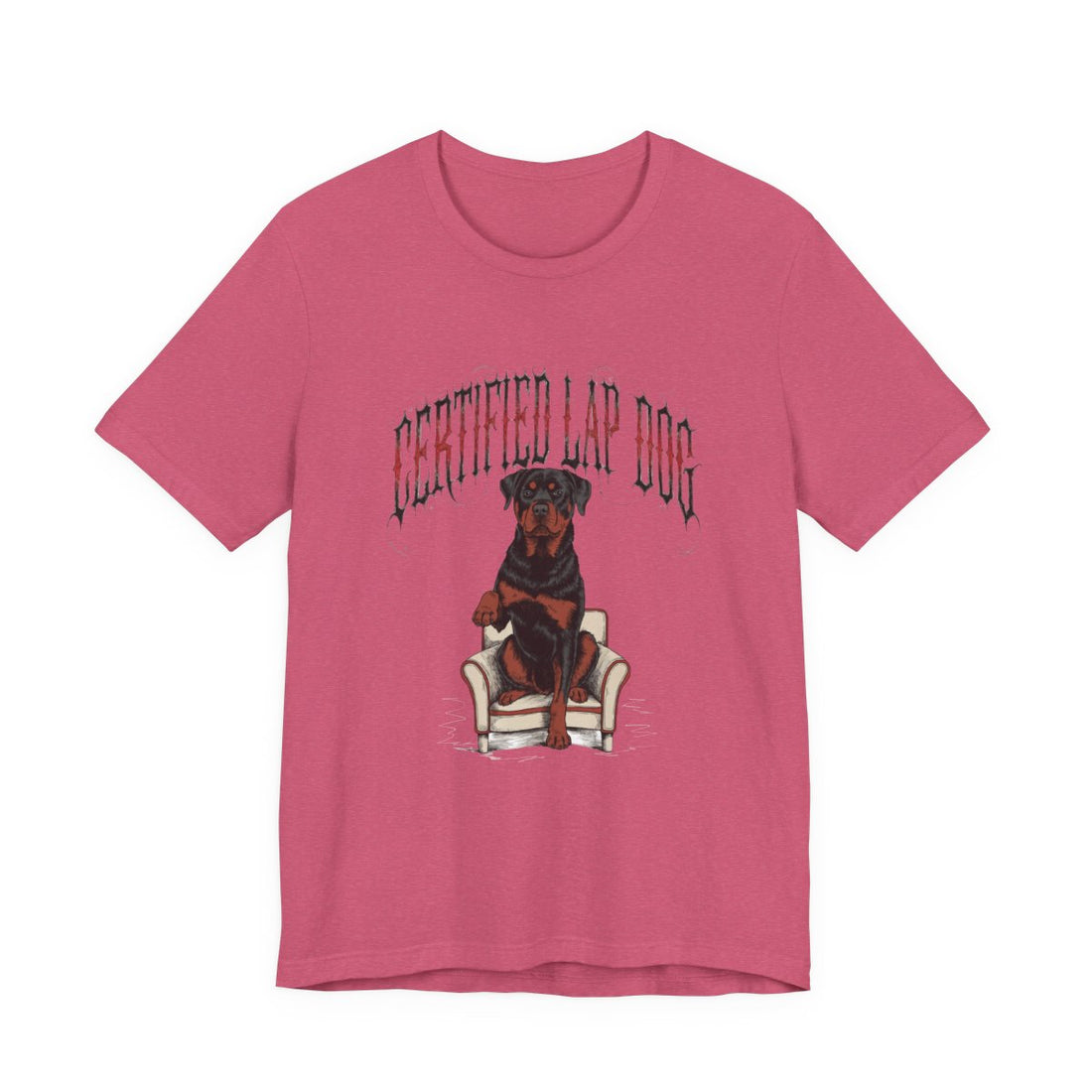 Heather Raspberry — Front | Rottweiler 'Certified Lap Dog' Tee