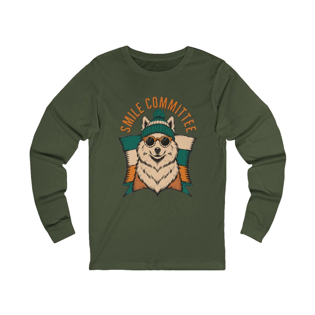 Military Green — Front | Samoyed Smile Committee Long Sleeve Tee