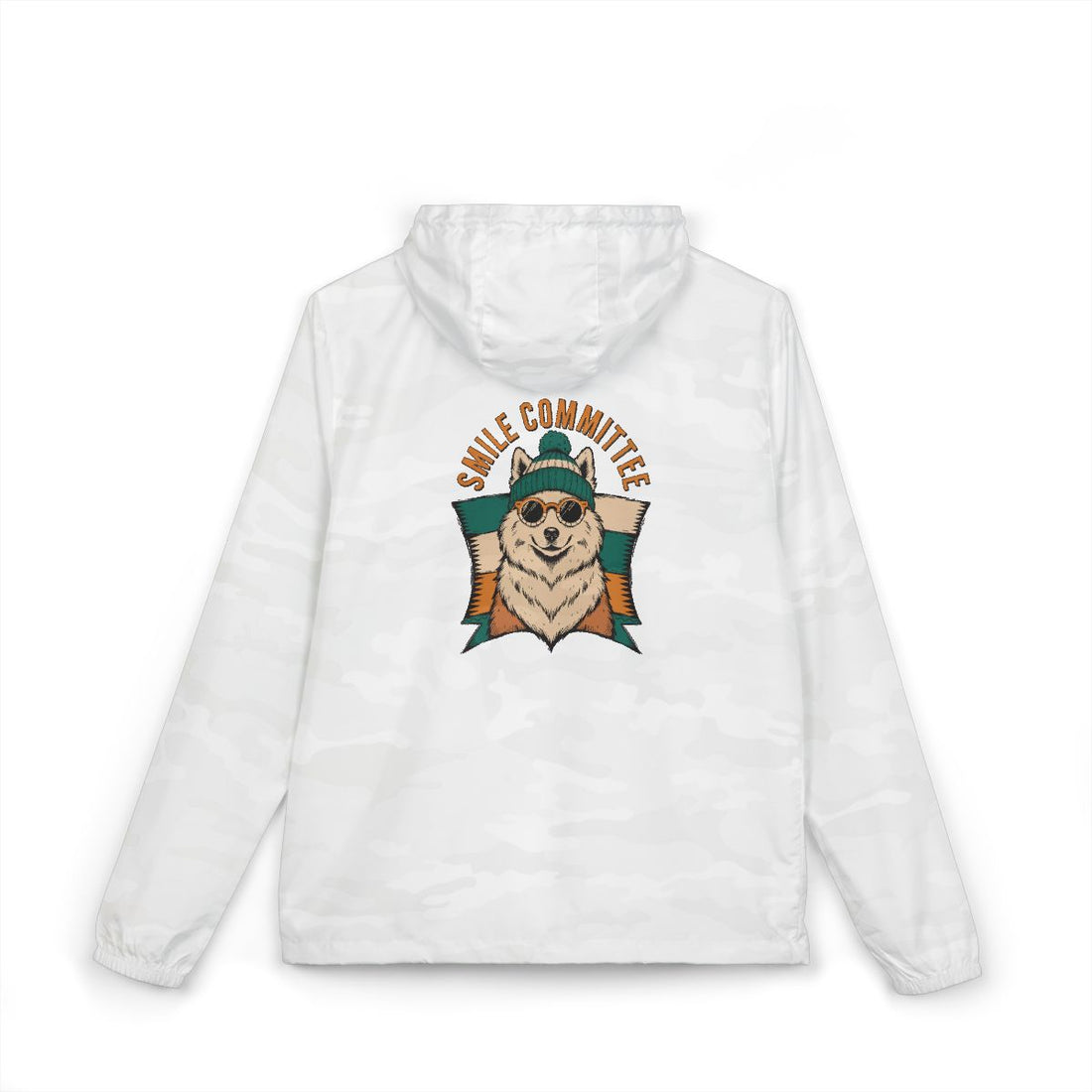 White Camo — Back | Samoyed Smile Committee Windbreaker