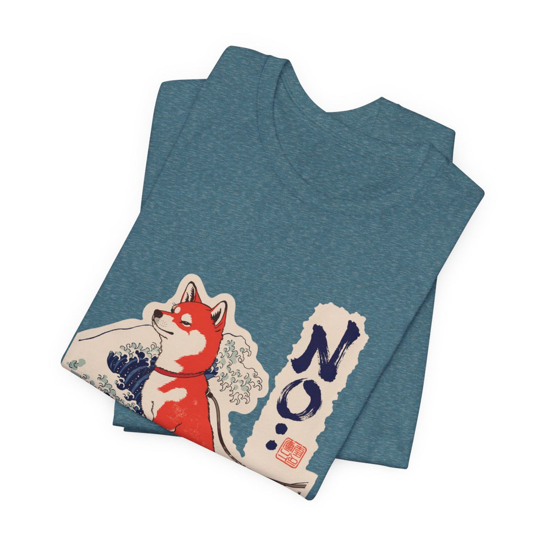 Heather Deep Teal — Folded | Shiba Inu 'No.' Tee