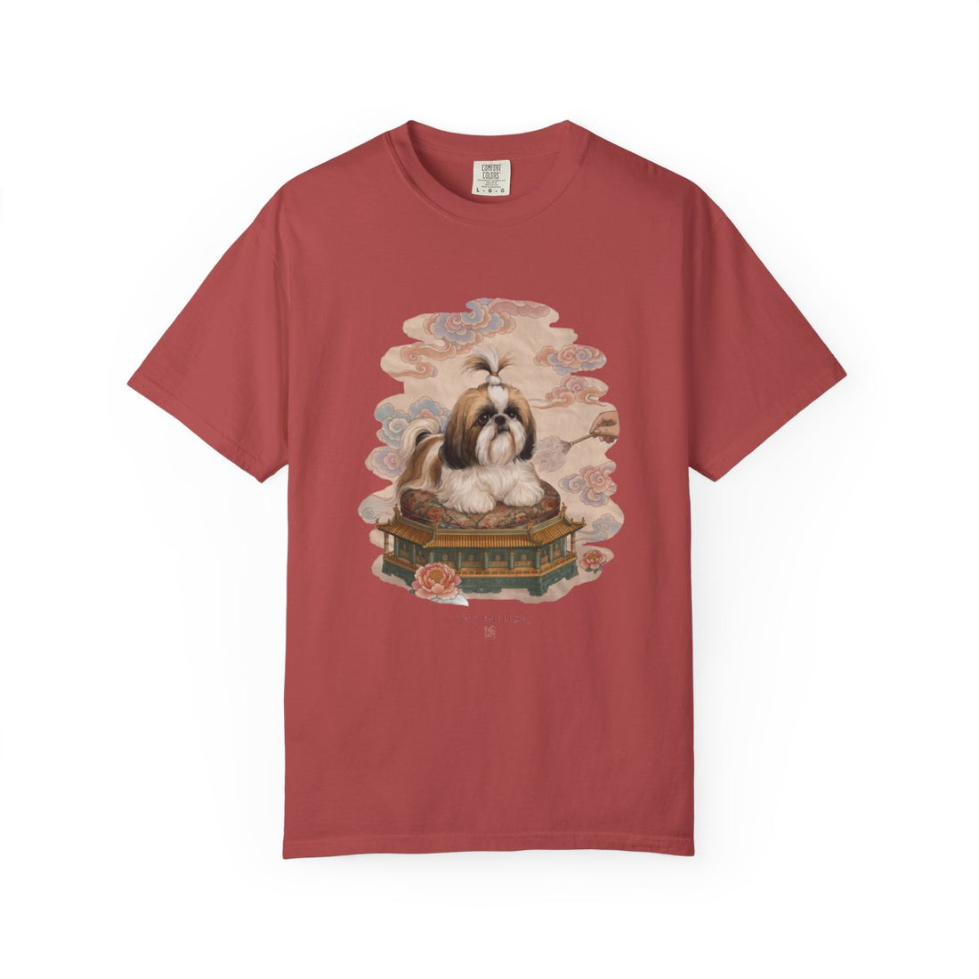 Crimson — Front | Shih Tzu 'Tiny Emperor' Garment-Dyed Tee