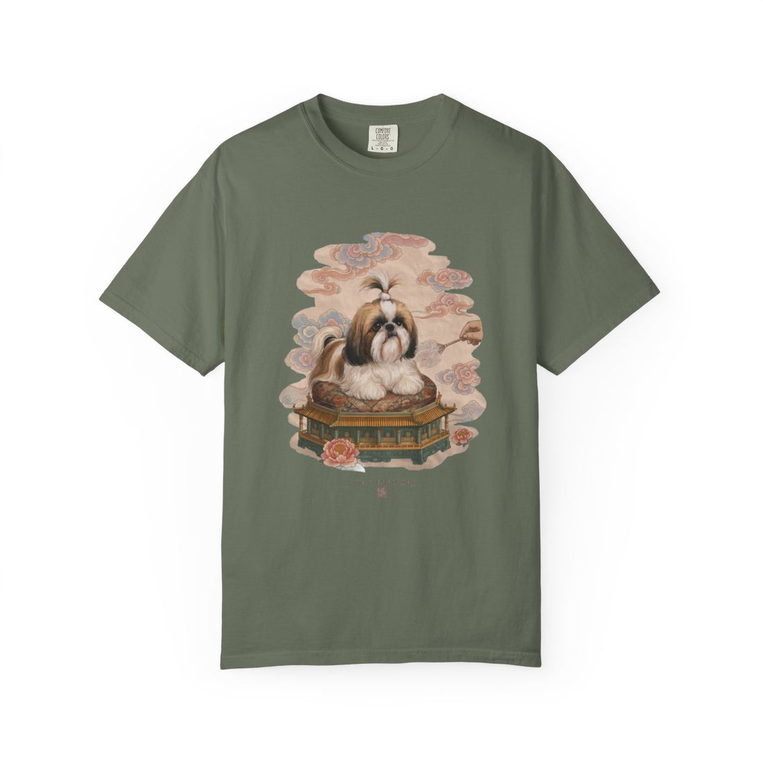 Moss — Front | Shih Tzu 'Tiny Emperor' Garment-Dyed Tee