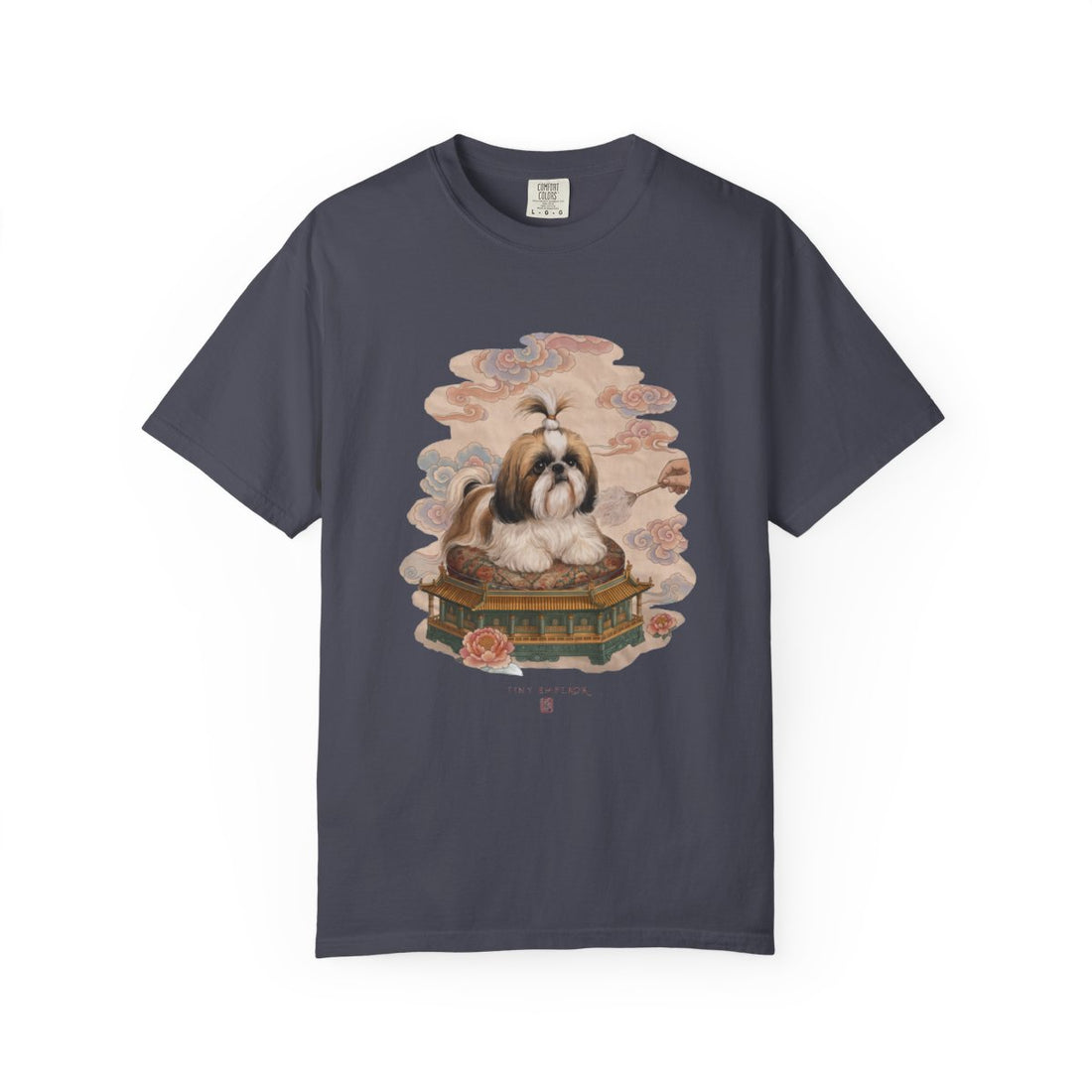 Navy — Front | Shih Tzu 'Tiny Emperor' Garment-Dyed Tee