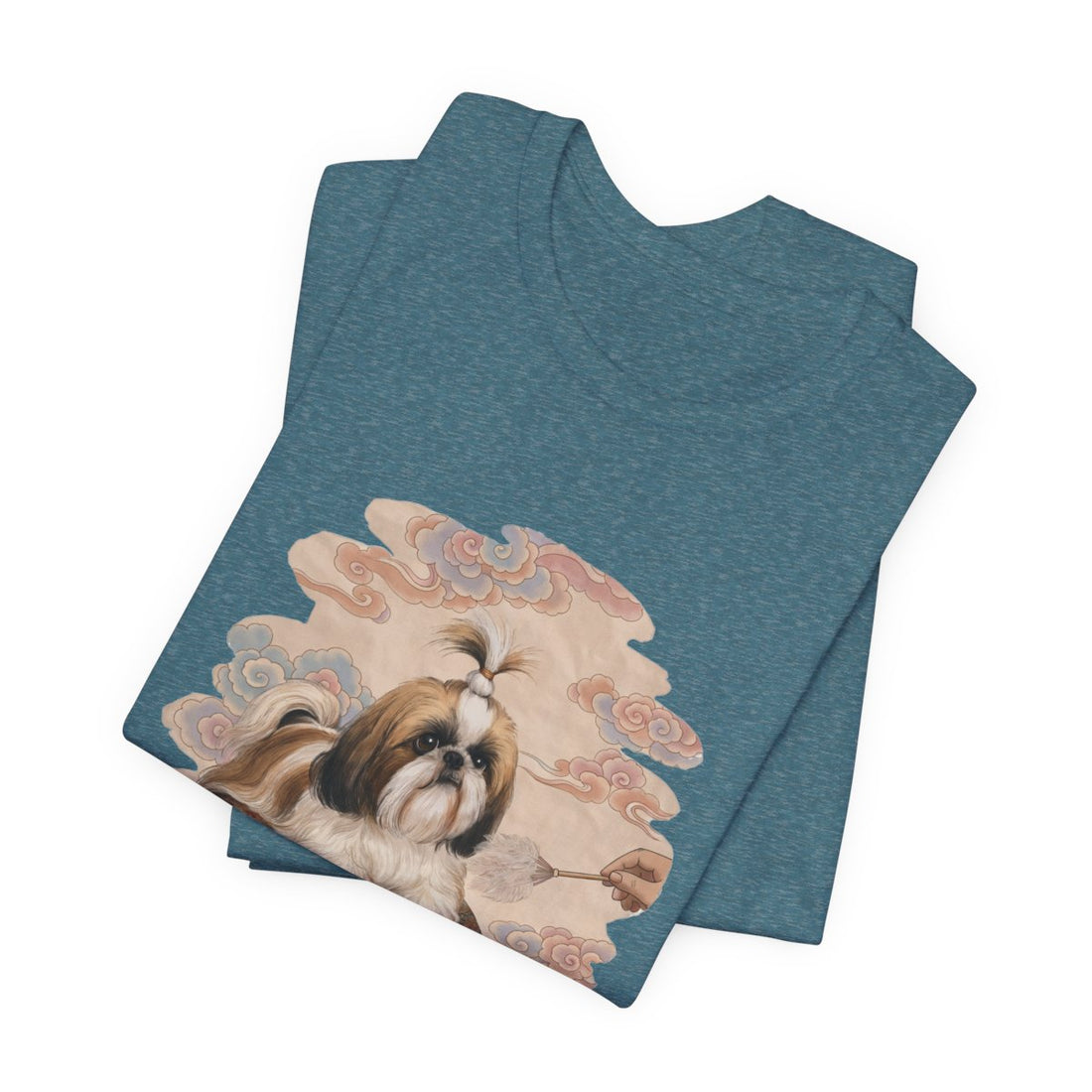 Heather Deep Teal — Folded | Shih Tzu 'Tiny Emperor' Tee