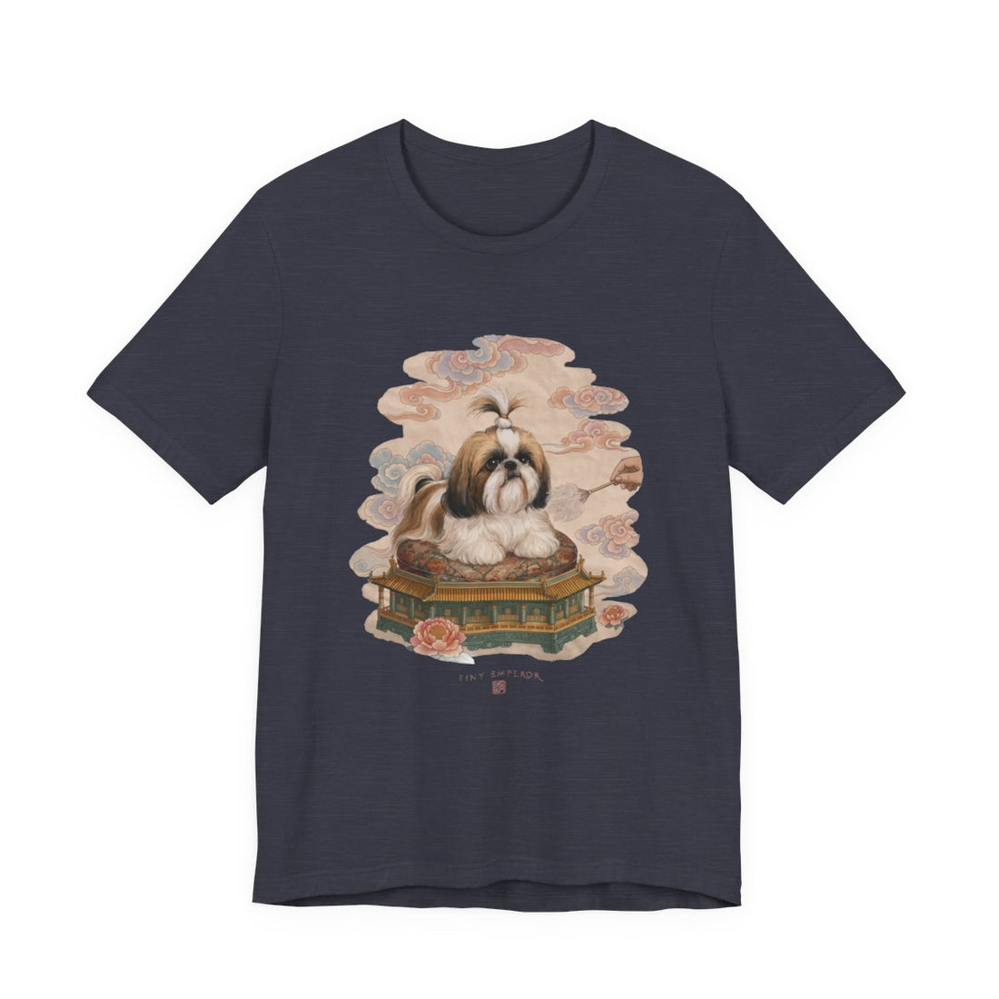 Heather Midnight Navy — Front | Shih Tzu 'Tiny Emperor' Tee