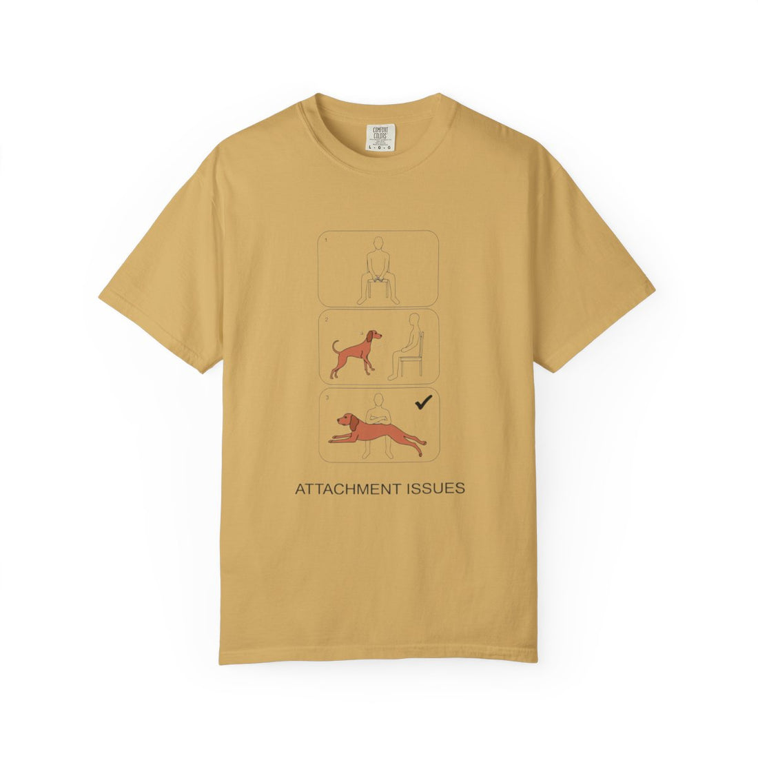 Mustard — Front | Vizsla 'Attachment Issues' Garment-Dyed Tee