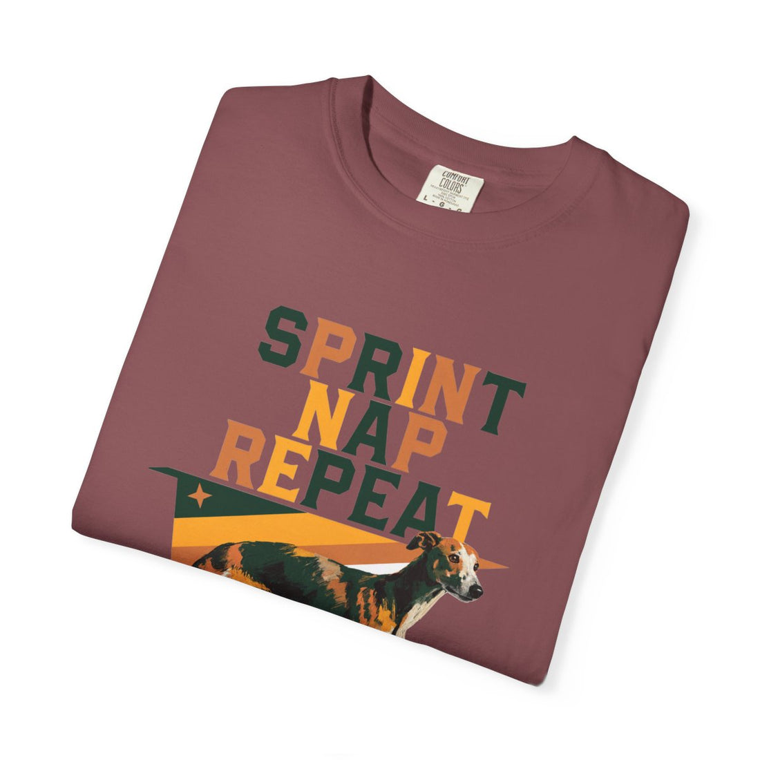 Brick — Folded | Whippet 'Sprint Nap Repeat' Garment-Dyed Tee