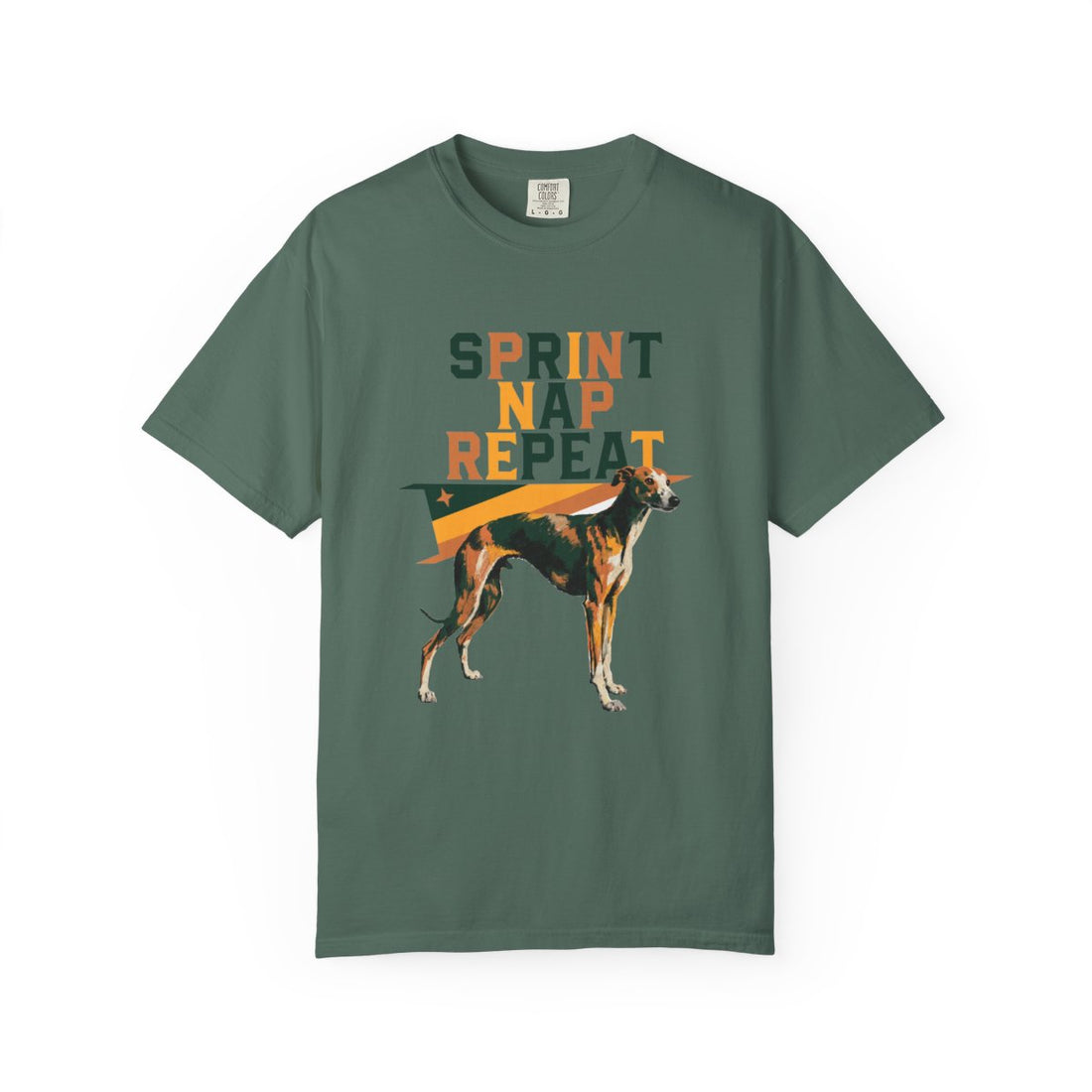 Blue Spruce — Front | Whippet 'Sprint Nap Repeat' Garment-Dyed Tee