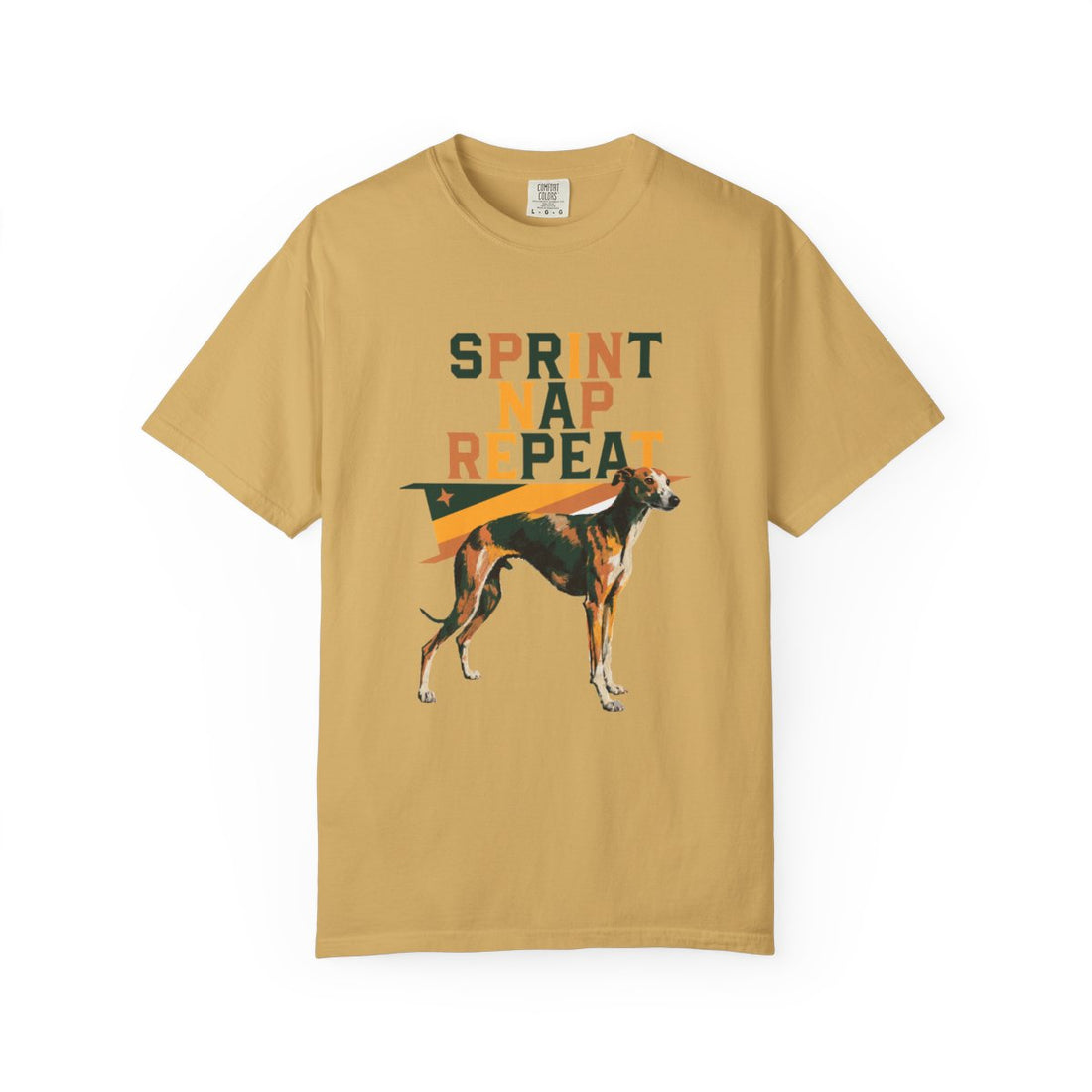 Mustard — Front | Whippet 'Sprint Nap Repeat' Garment-Dyed Tee