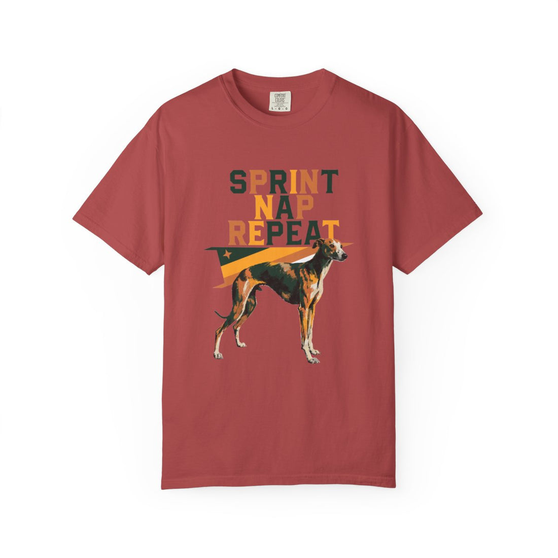 Crimson — Front | Whippet 'Sprint Nap Repeat' Garment-Dyed Tee
