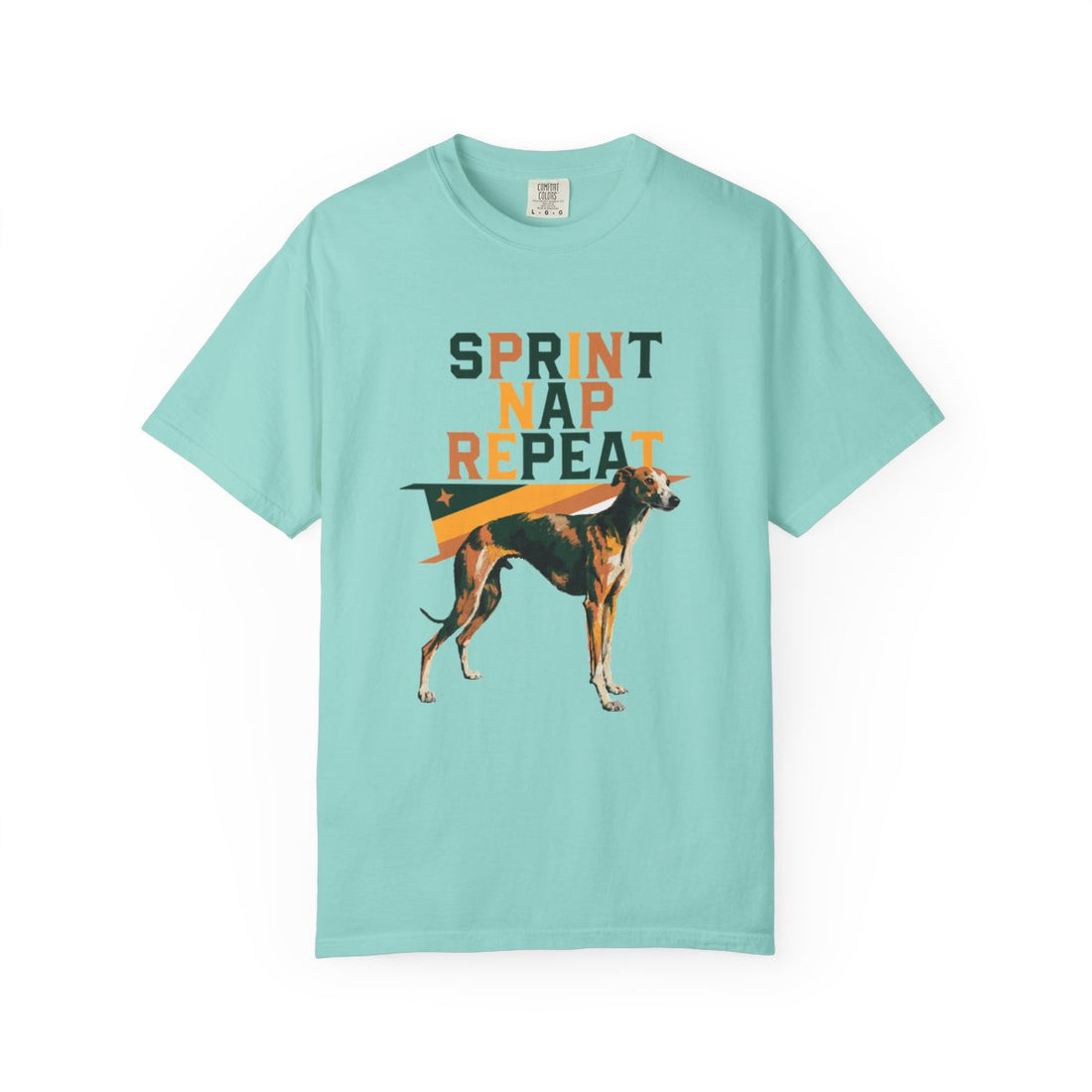 Chalky Mint — Front | Whippet 'Sprint Nap Repeat' Garment-Dyed Tee