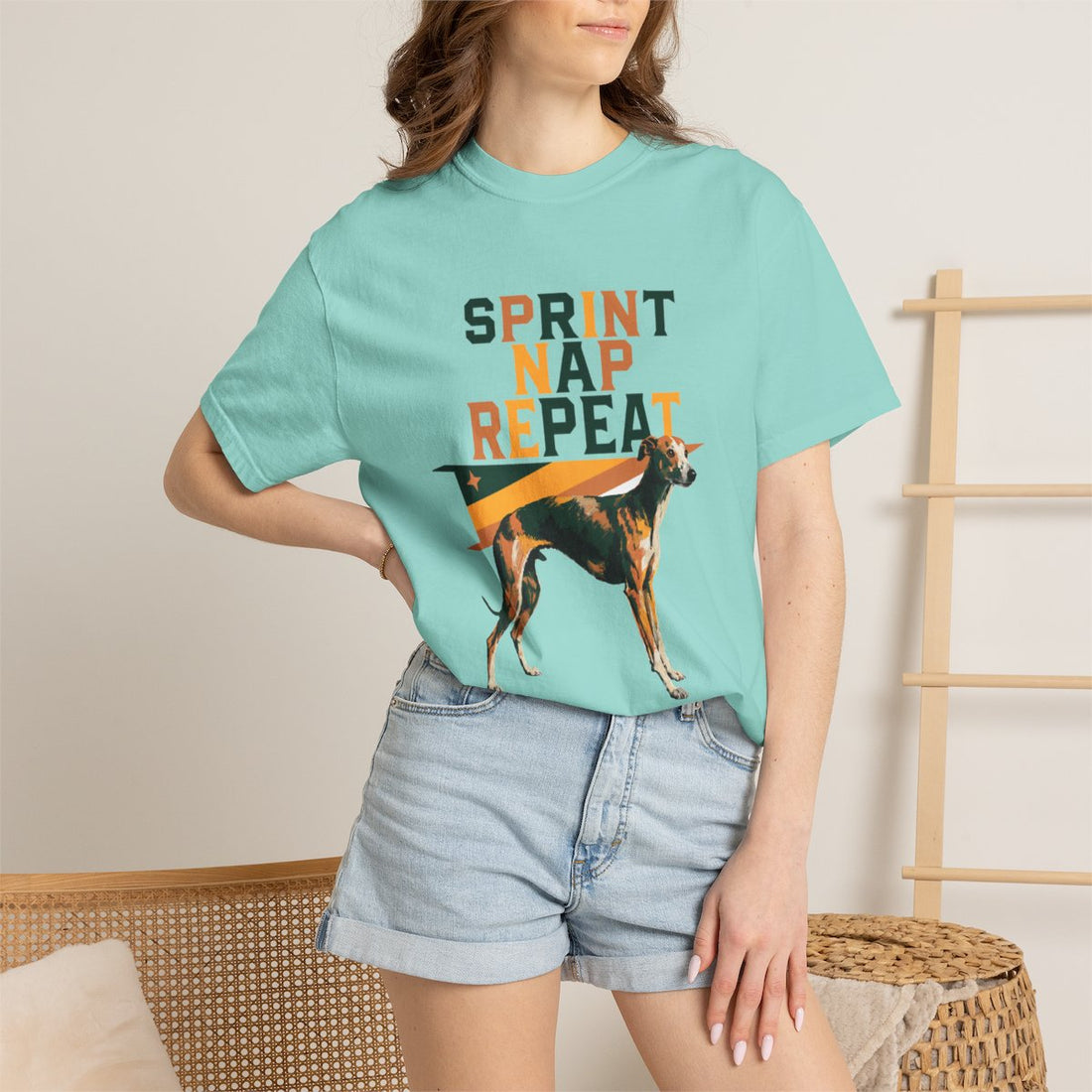 Chalky Mint — Lifestyle | Whippet 'Sprint Nap Repeat' Garment-Dyed Tee