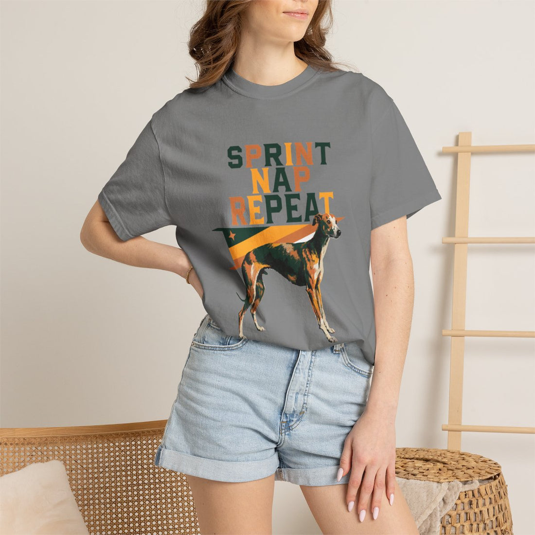 Grey — Lifestyle | Whippet 'Sprint Nap Repeat' Garment-Dyed Tee