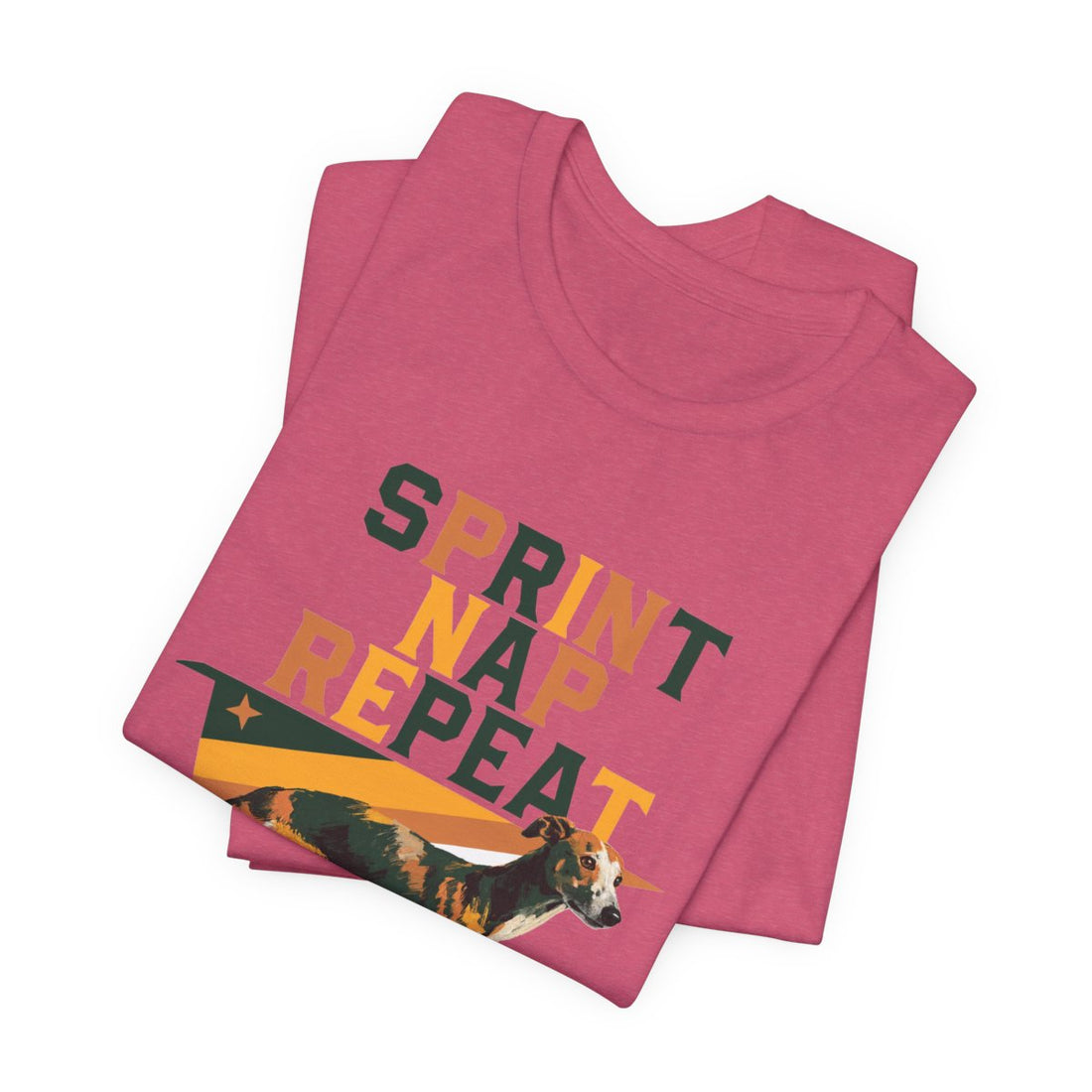 Heather Raspberry — Folded | Whippet 'Sprint Nap Repeat' Tee