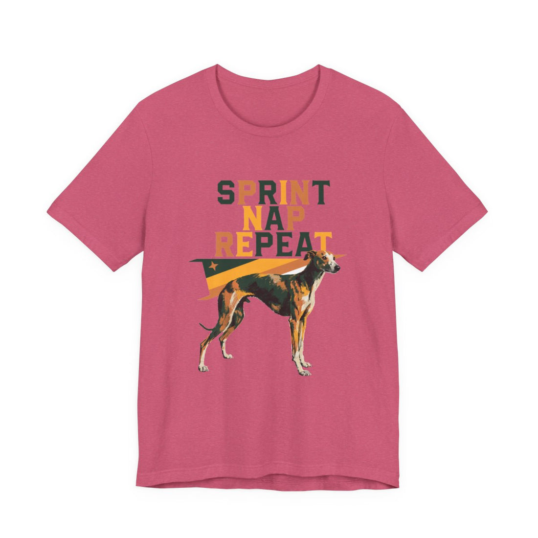 Heather Raspberry — Front | Whippet 'Sprint Nap Repeat' Tee