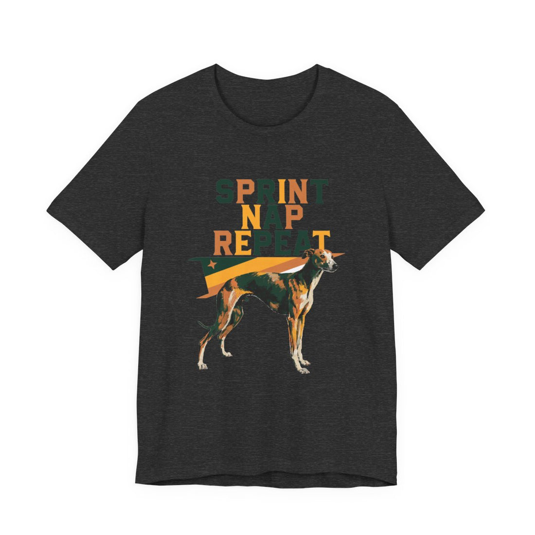 Dark Grey Heather — Front | Whippet 'Sprint Nap Repeat' Tee