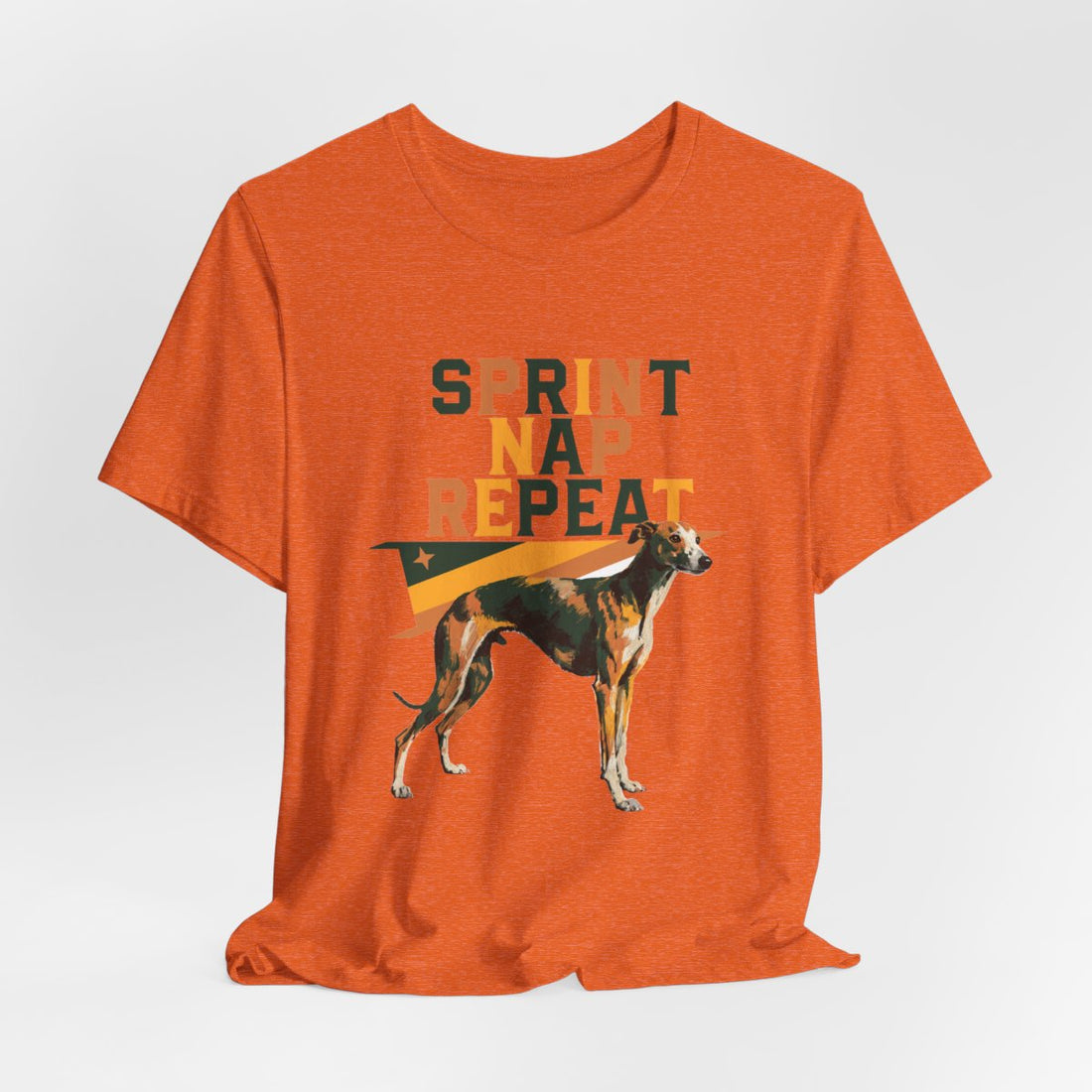 Heather Orange — Hanging | Whippet 'Sprint Nap Repeat' Tee