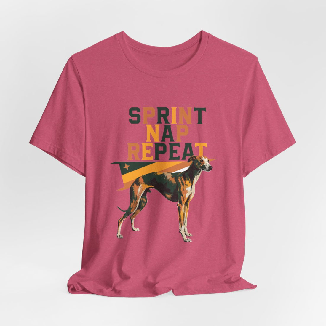 Heather Raspberry — Hanging | Whippet 'Sprint Nap Repeat' Tee