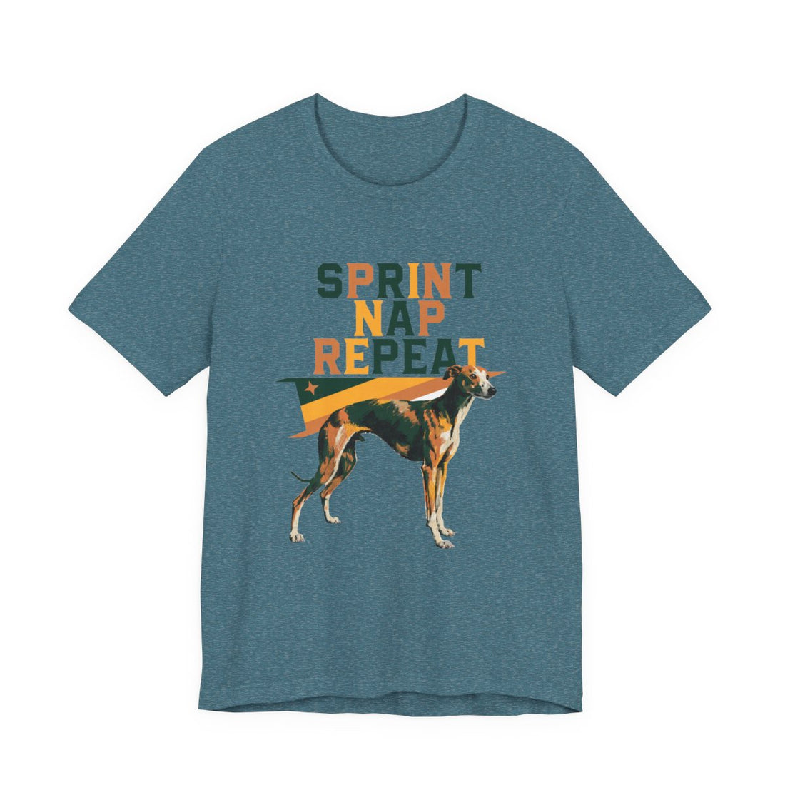 Heather Deep Teal — Front | Whippet 'Sprint Nap Repeat' Tee