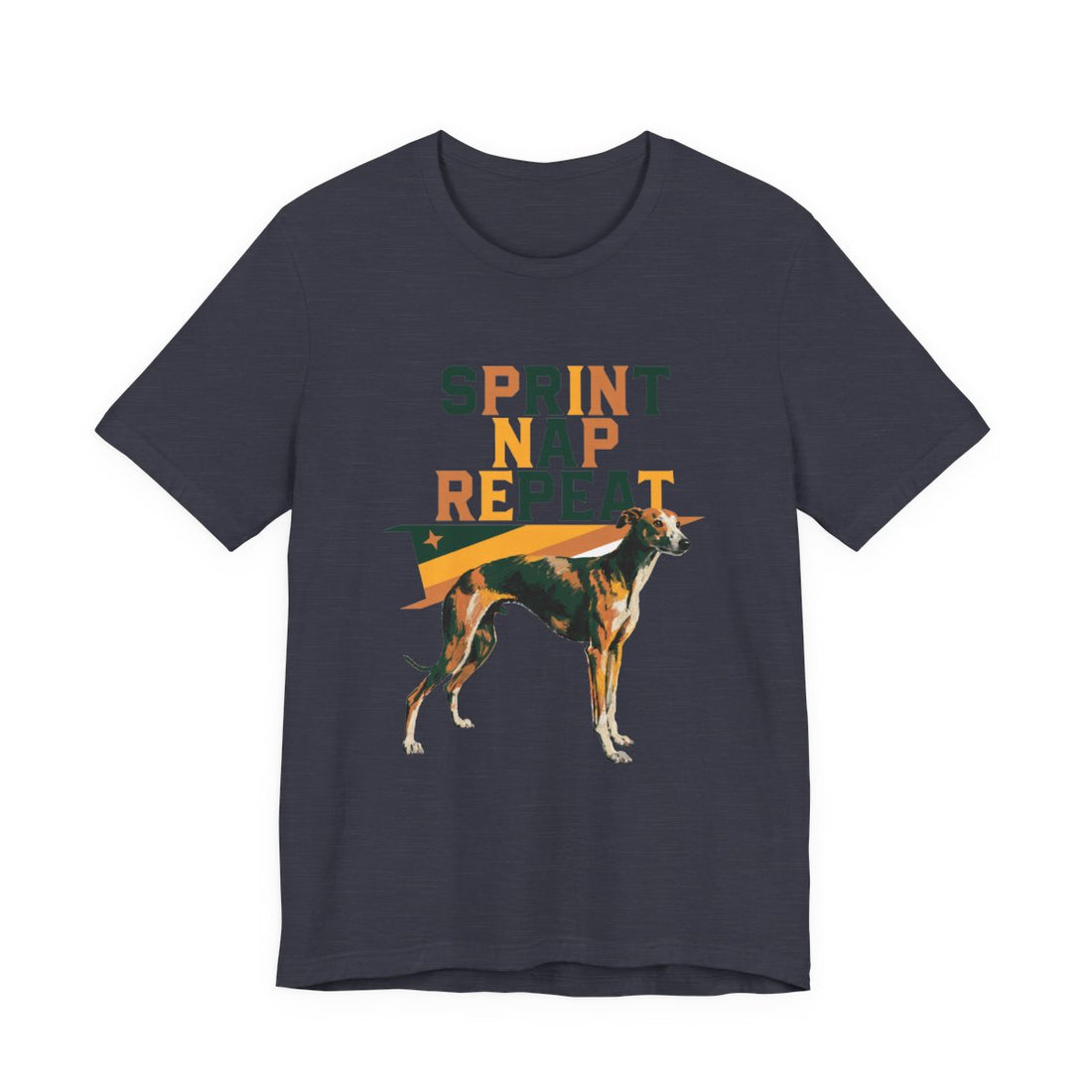 Heather Midnight Navy — Front | Whippet 'Sprint Nap Repeat' Tee