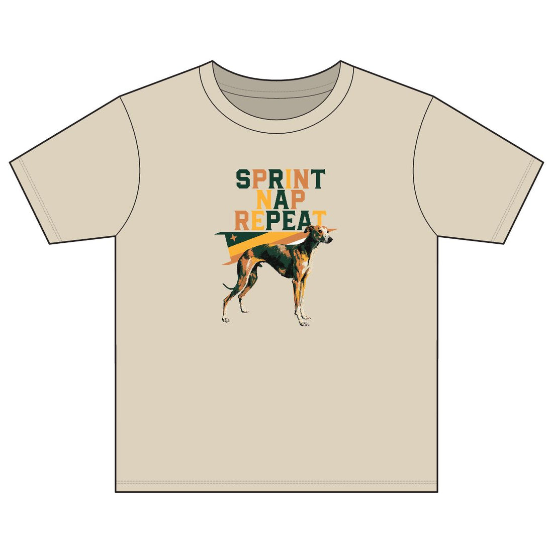 Sand — Front | Whippet 'Sprint Nap Repeat' Youth Tee