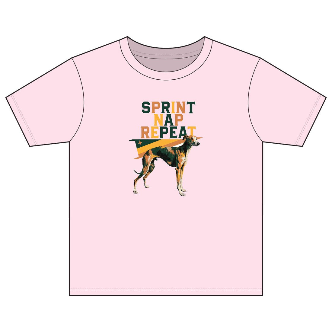 Light Pink — Front | Whippet 'Sprint Nap Repeat' Youth Tee