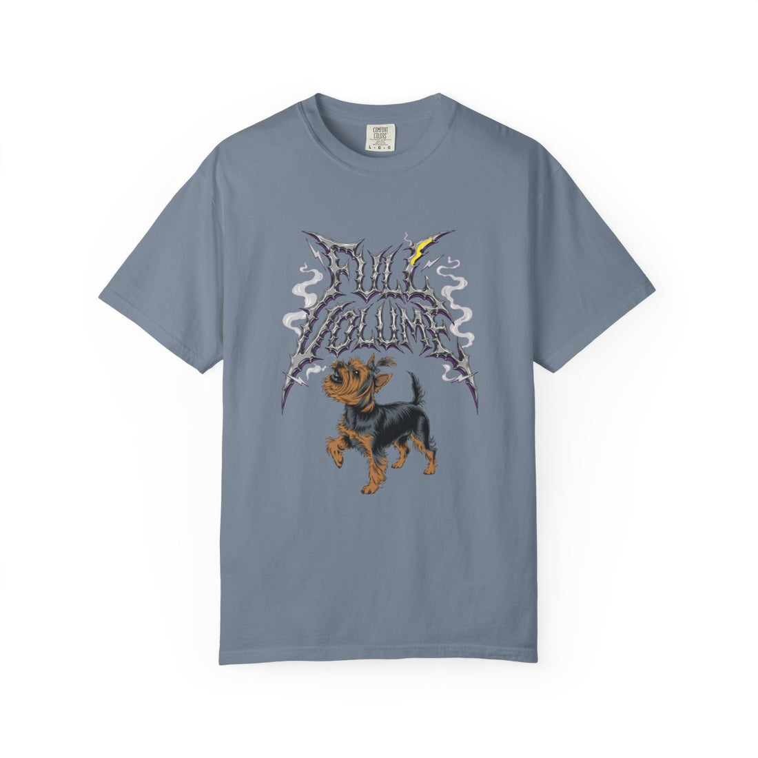 Blue Jean — Front | Yorkshire Terrier 'Full Volume' Garment-Dyed Tee