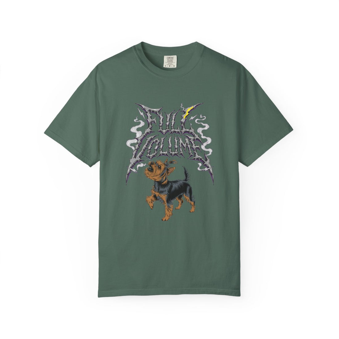 Blue Spruce — Front | Yorkshire Terrier 'Full Volume' Garment-Dyed Tee