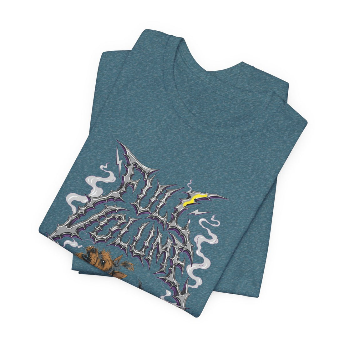 Heather Deep Teal — Folded | Yorkshire Terrier 'Full Volume' Tee