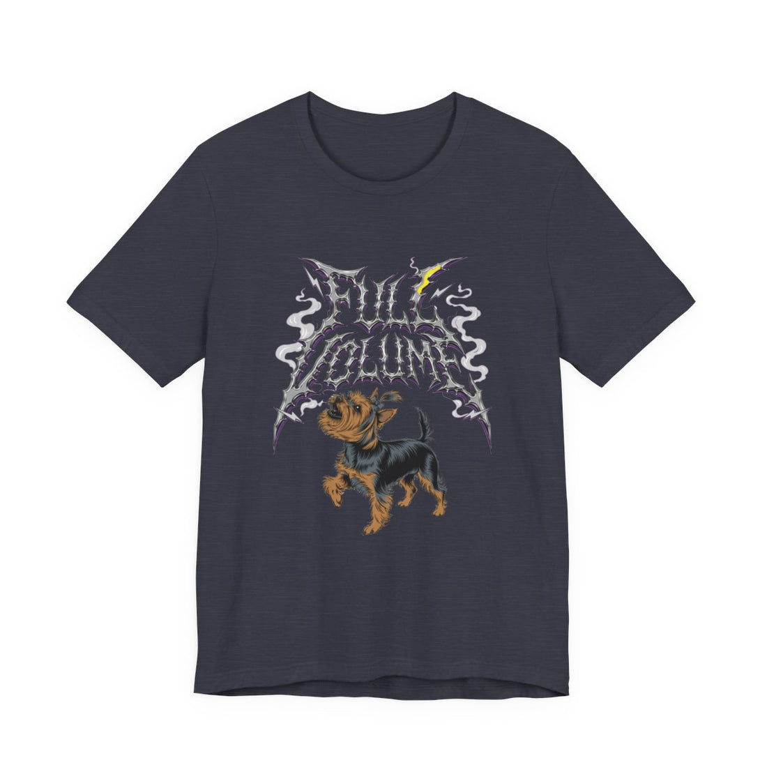 Heather Midnight Navy — Front | Yorkshire Terrier 'Full Volume' Tee